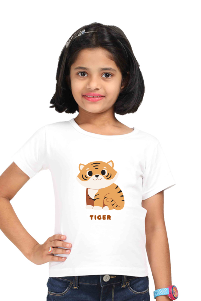 Girls Round Neck Tiger