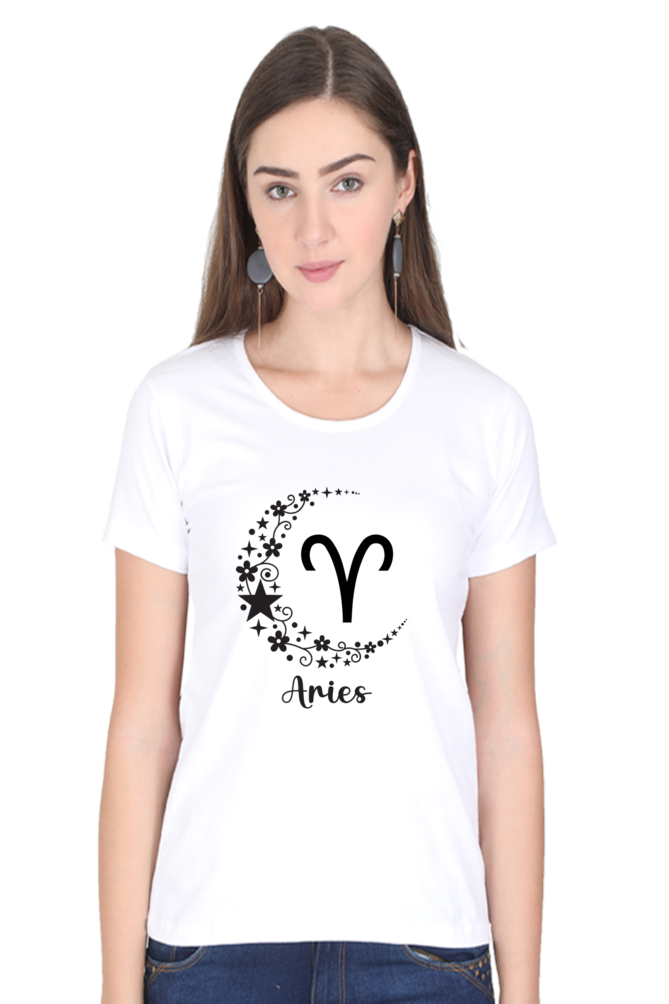 Aries Zodiac Female Round Neck T-Shirt