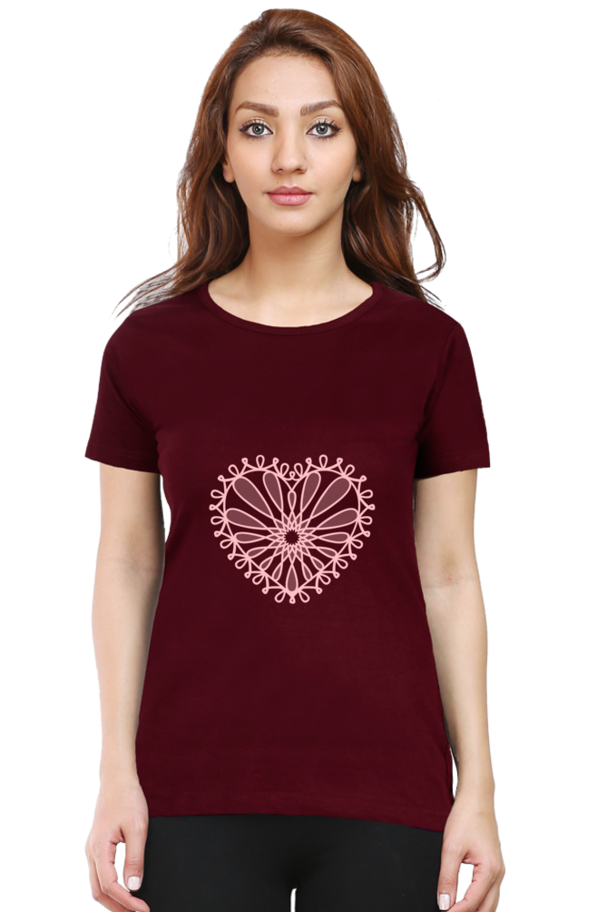 Heart Flower Round Neck T-Shirt