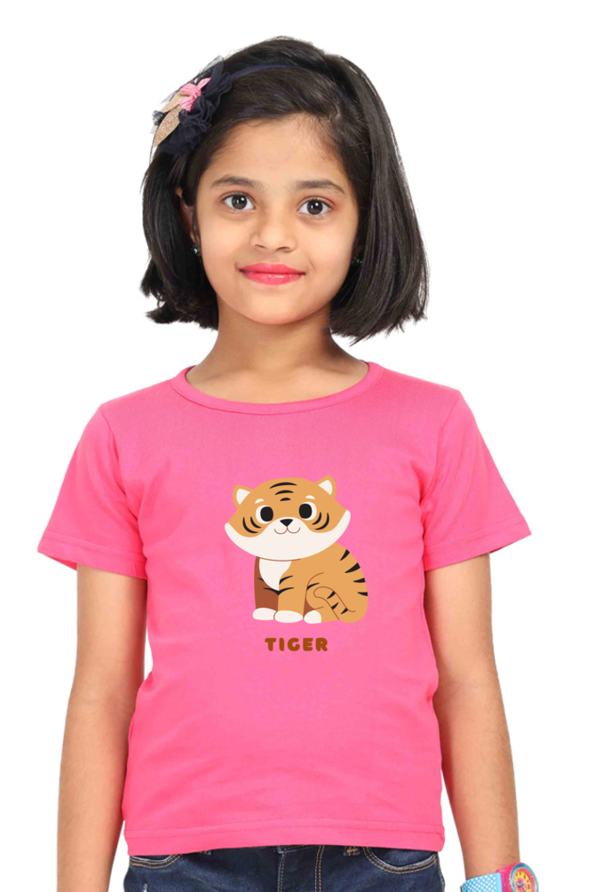 Girls Round Neck Tiger