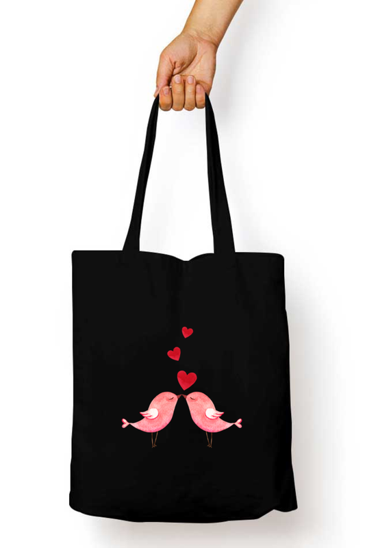 Love Birds Tote Bag With Zipper Black