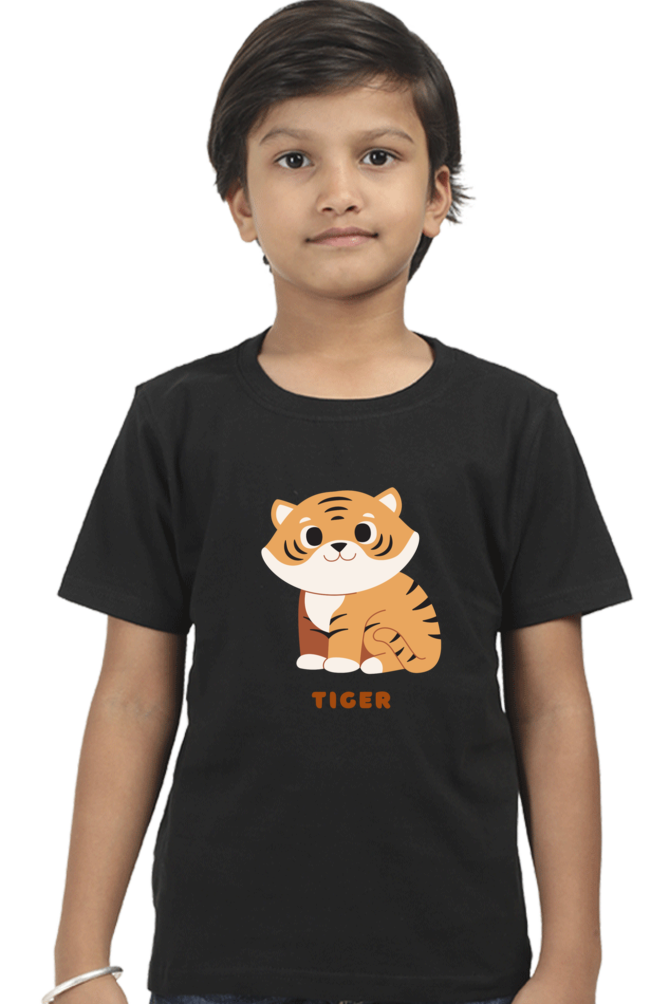 Boys Round Neck Tiger