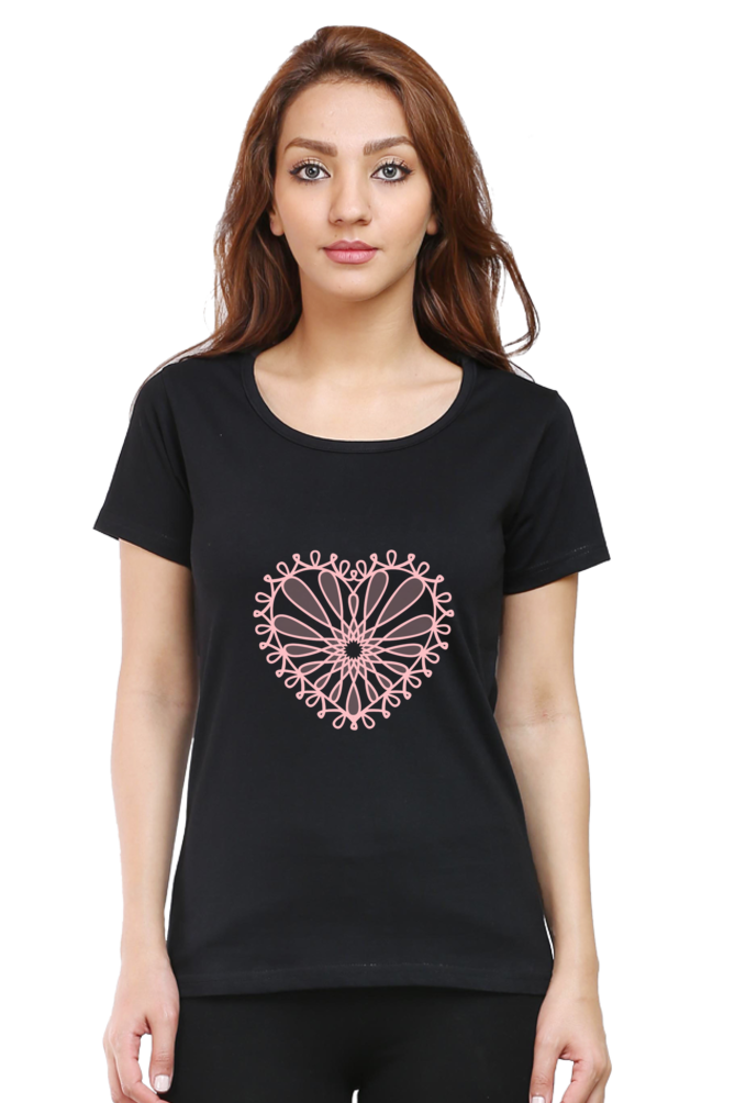 Heart Flower Round Neck T-Shirt