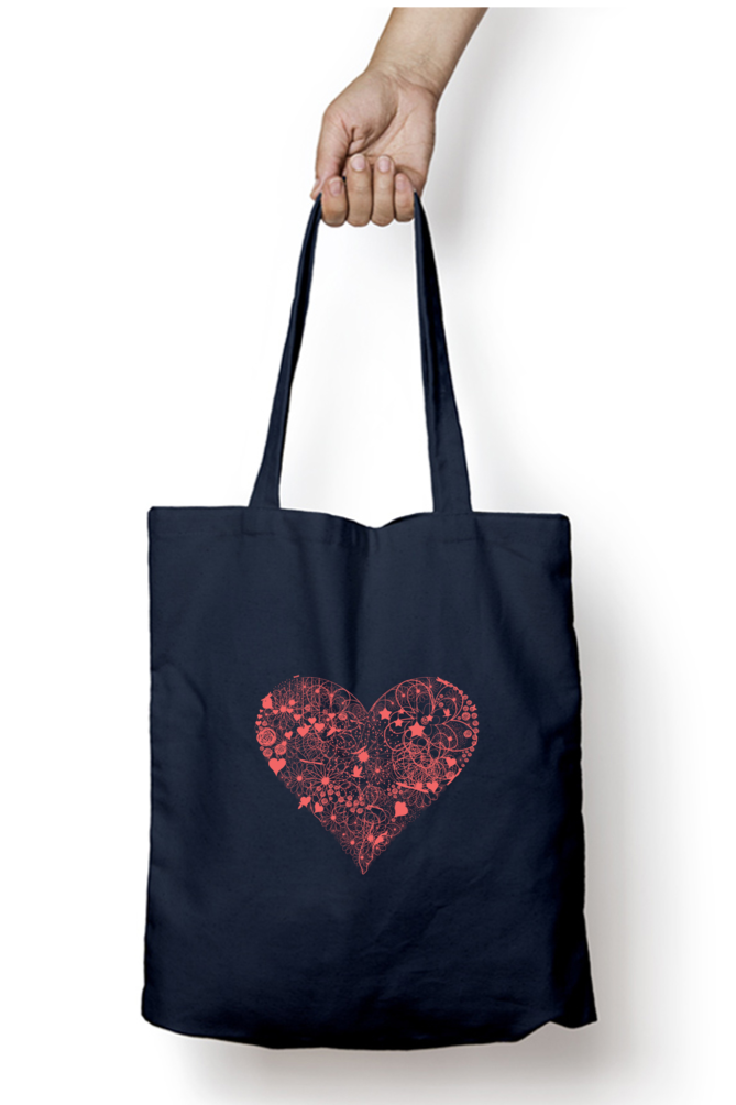 Red Heart Tote Bag With Zipper Navy Blue