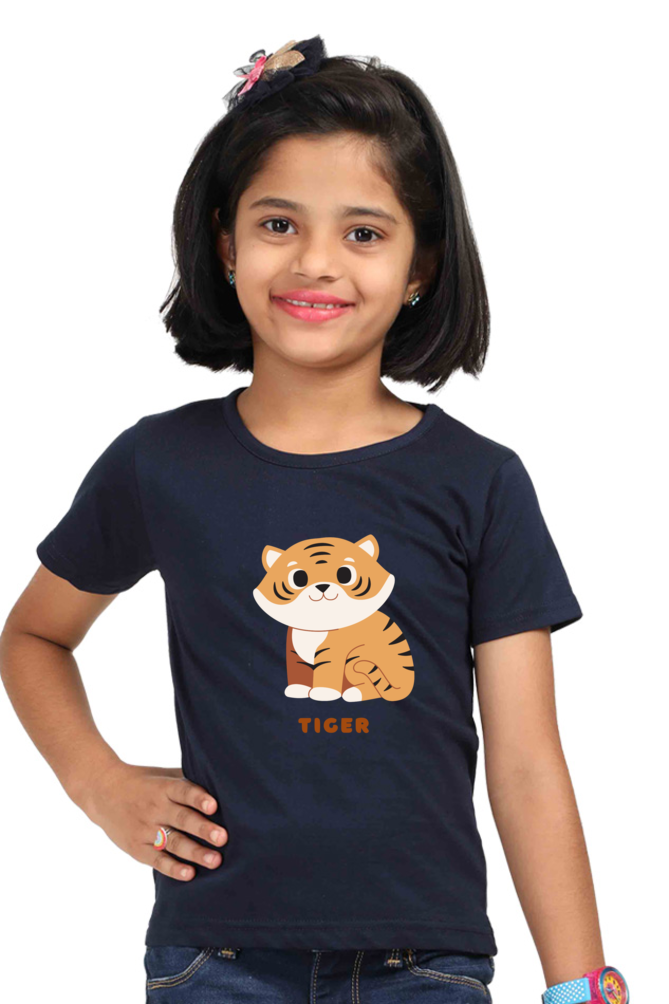 Girls Round Neck Tiger