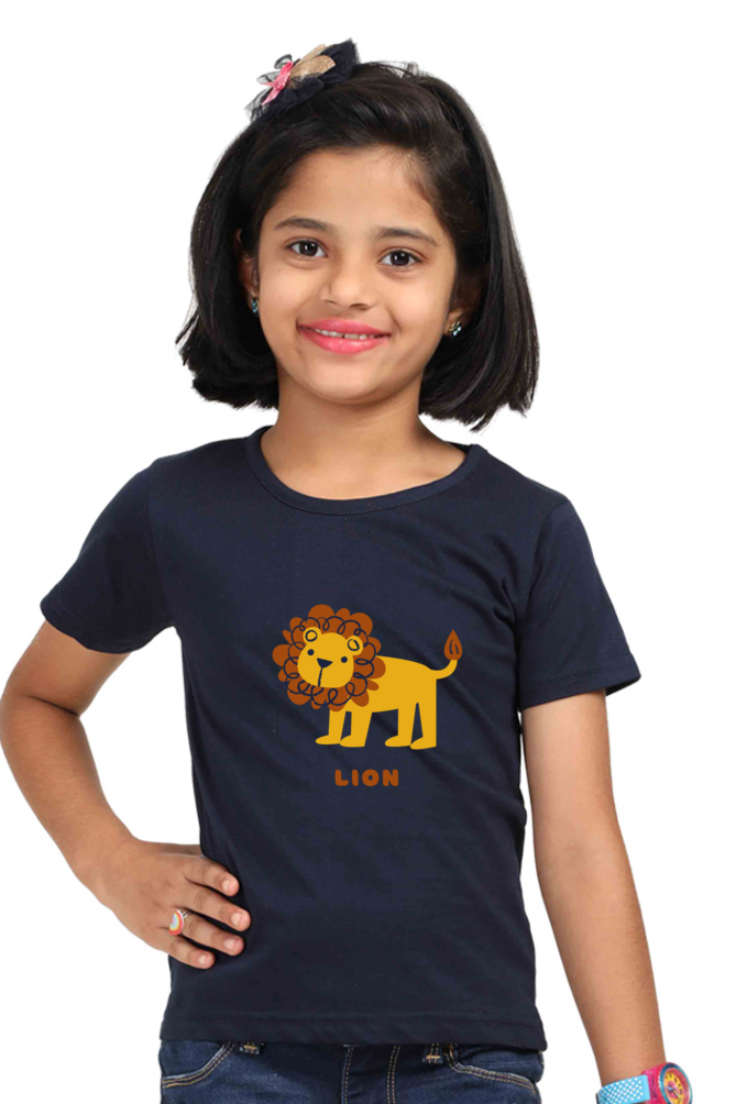 Girls Round Neck Lion