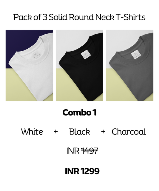 Pack of 3 Solid Round Neck T-Shirts Combo 1