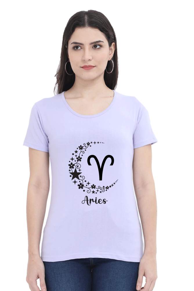 Aries Zodiac Female Round Neck T-Shirt