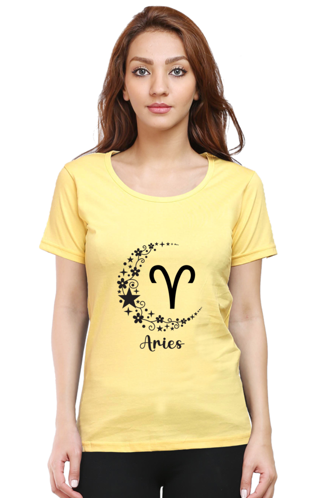 Aries Zodiac Female Round Neck T-Shirt