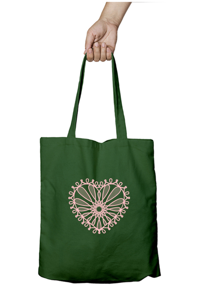 Heart Flower Tote Bag With Zipper Bottle Green