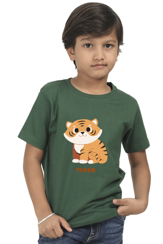 Boys Round Neck Tiger