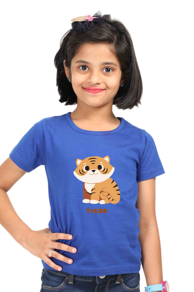 Girls Round Neck Tiger