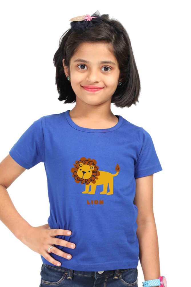 Girls Round Neck Lion