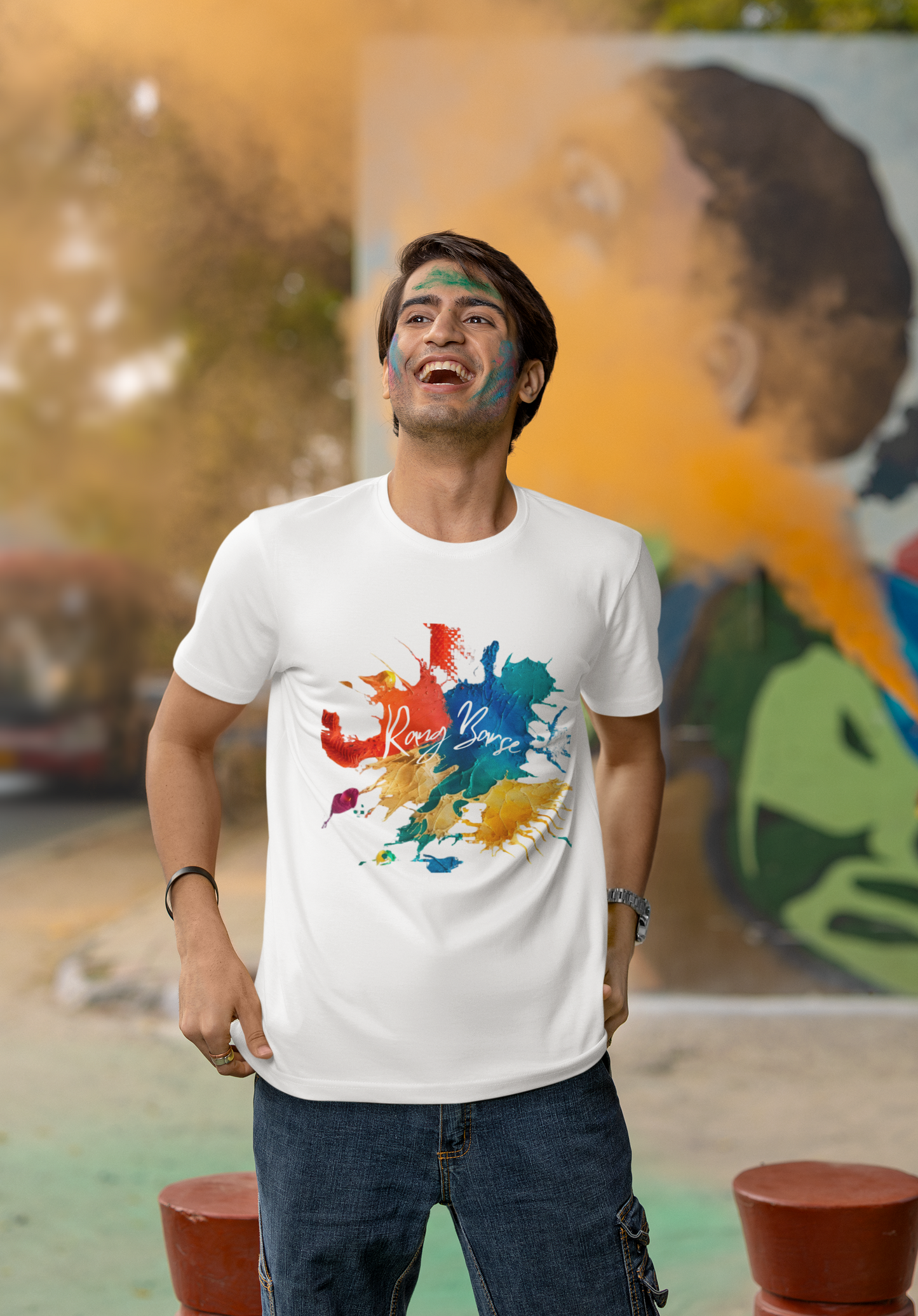 Rang Barse Color Splash Round Neck T-Shirt for Men