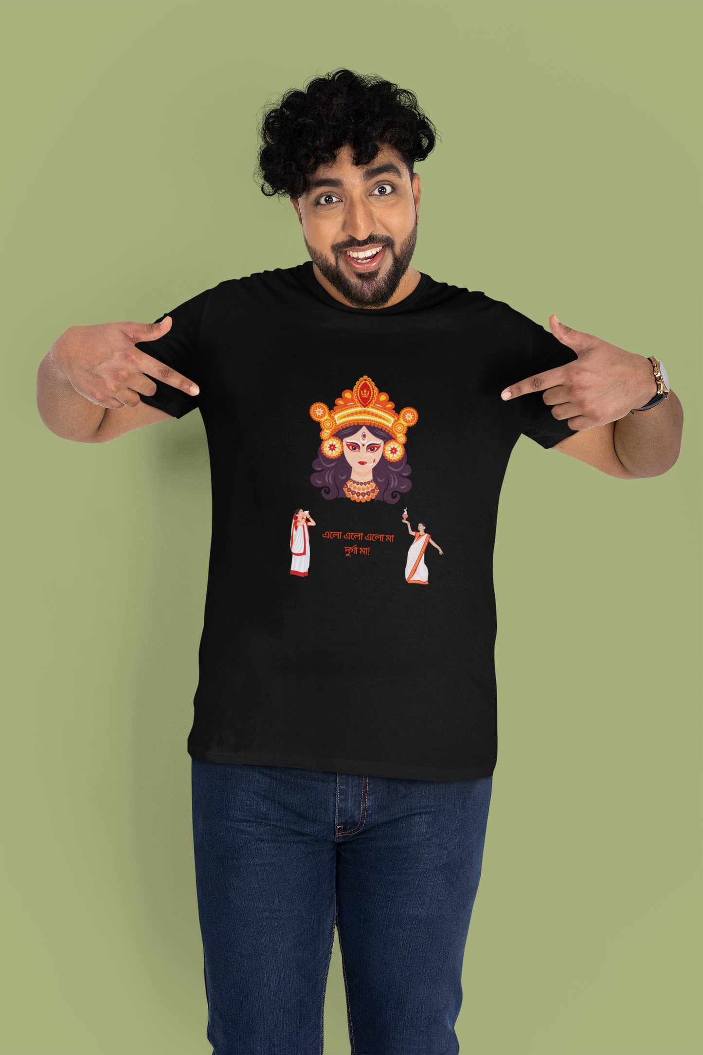 Ma Durga Elo Elo Ma Round Neck T-Shirt