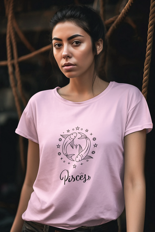 Pisces Zodiac Female Round Neck T-Shirt