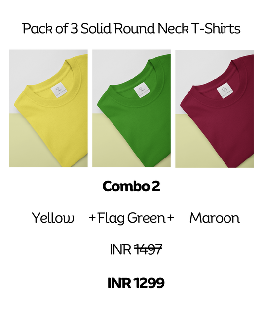 Pack of 3 Solid Round Neck T-Shirts Combo 2