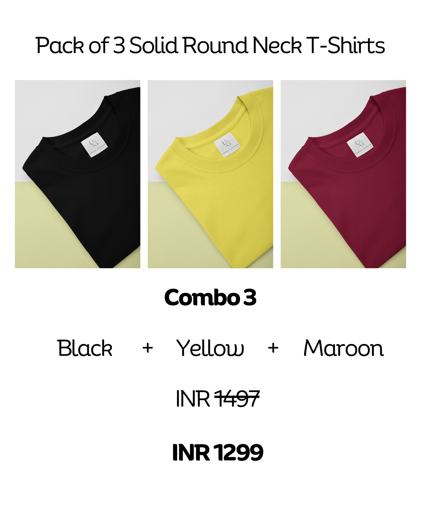 Pack of 3 Solid Round Neck T-Shirts Combo 3