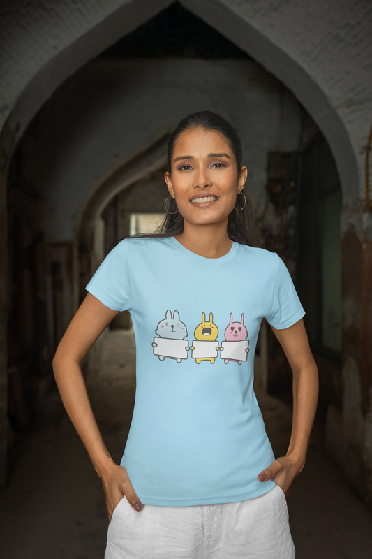 Three Bunnies Round Neck T-Shirt