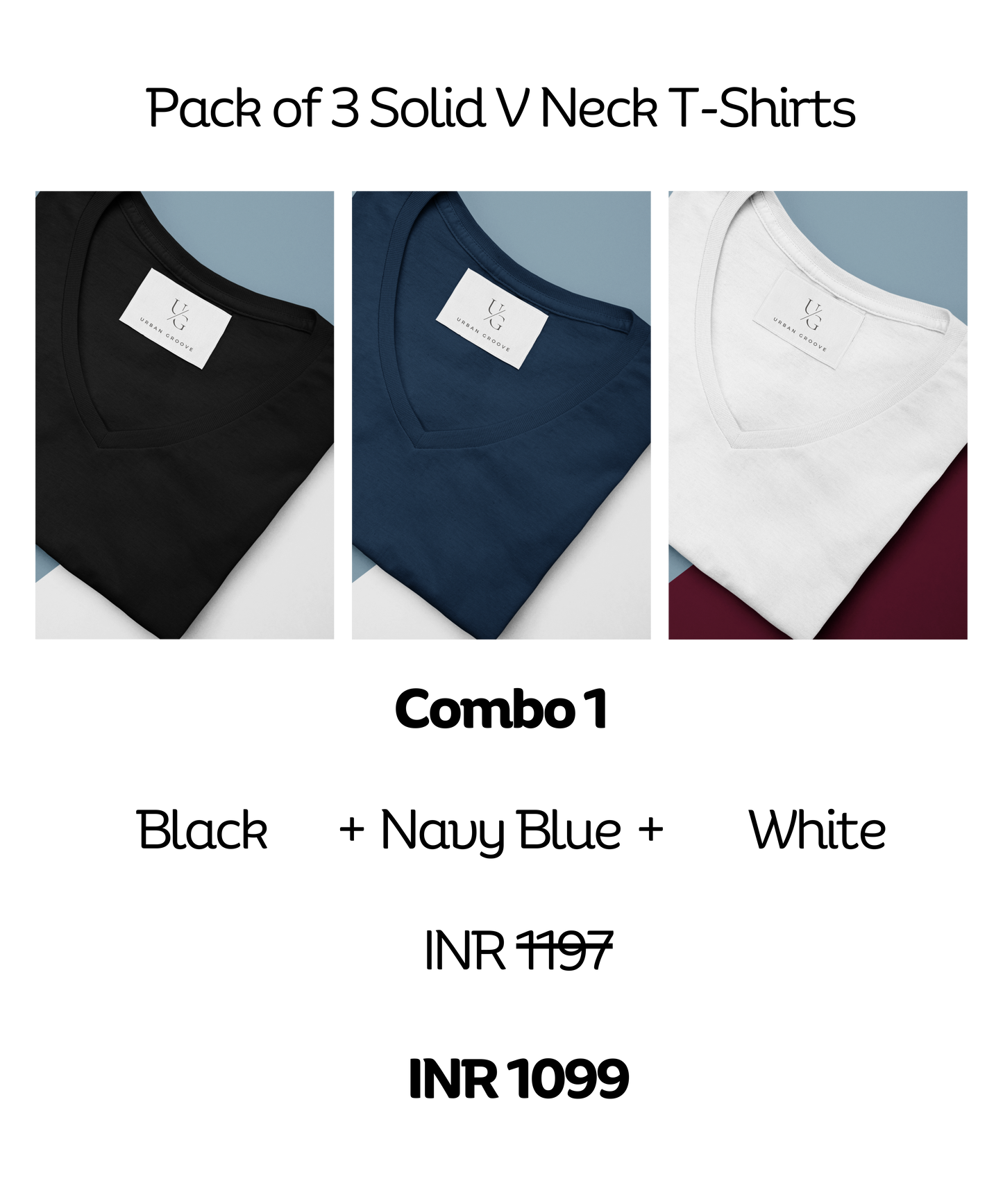 Pack of 3 Solid V Neck T-Shirts | Combo 1