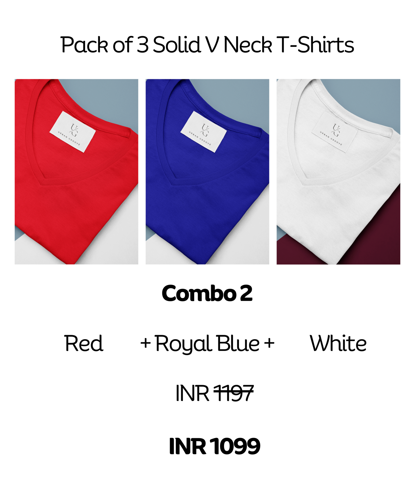 Pack of 3 Solid V Neck T-Shirts | Combo 2