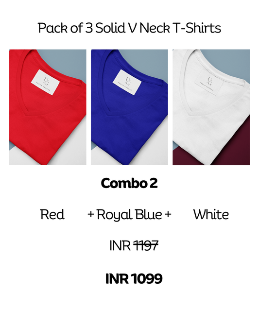 Pack of 3 Solid V Neck T-Shirts | Combo 2