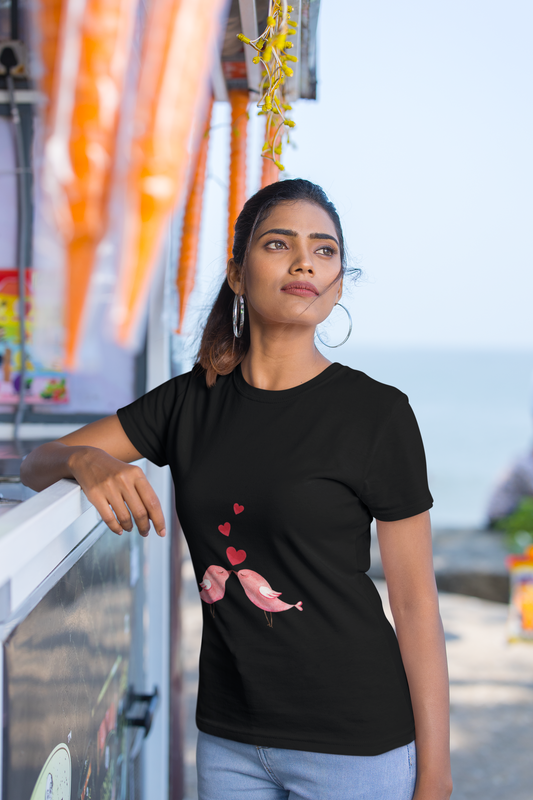 Lovestruck Birds Round Neck T-Shirts