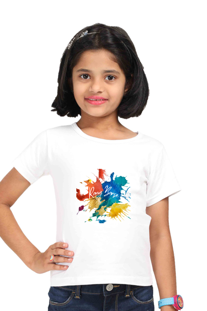 Rang Barse Color Splash Round Neck T-Shirt for Girls