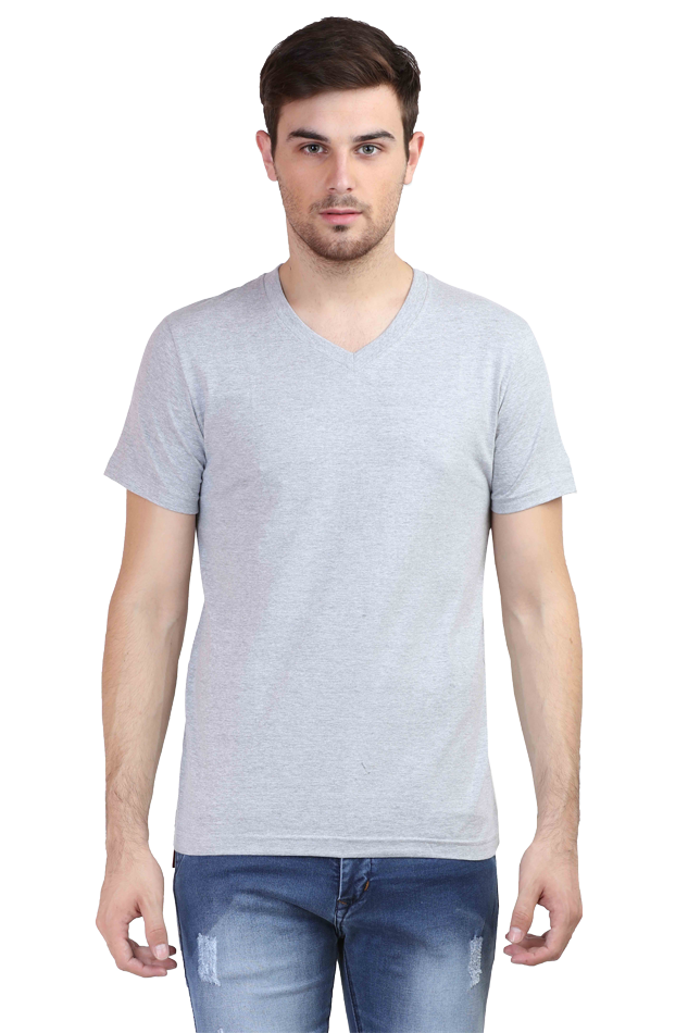 V-Neck Solid Grey Melange